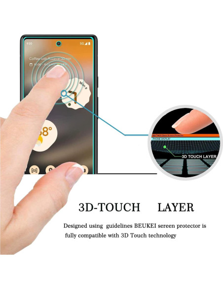 Protector de Pantalla Vidrio Templado Beukei para Google Pixel 6a 5G - 3 Piezas, Dureza 9H