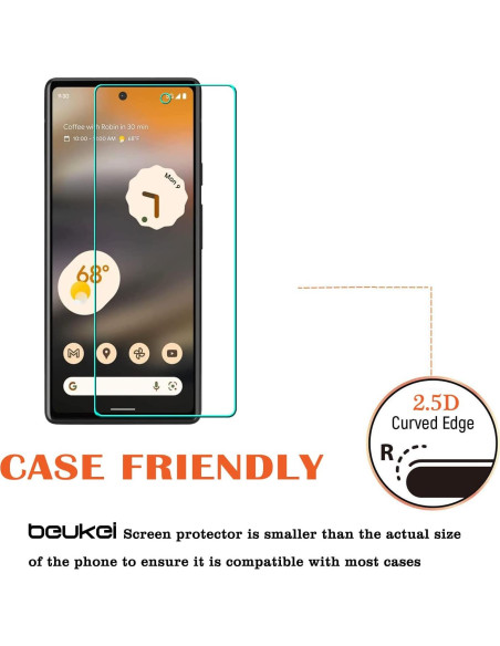 Protector de Pantalla Vidrio Templado Beukei para Google Pixel 6a 5G - 3 Piezas, Dureza 9H