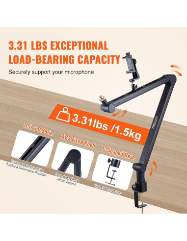 Brazo de Micrófono VEVOR AK-V6 Ajustable 1.5 kg 360