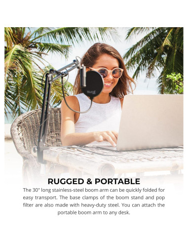 Soporte de brazo para micrófono Blucoil con filtro anti-pop 76.2 cm