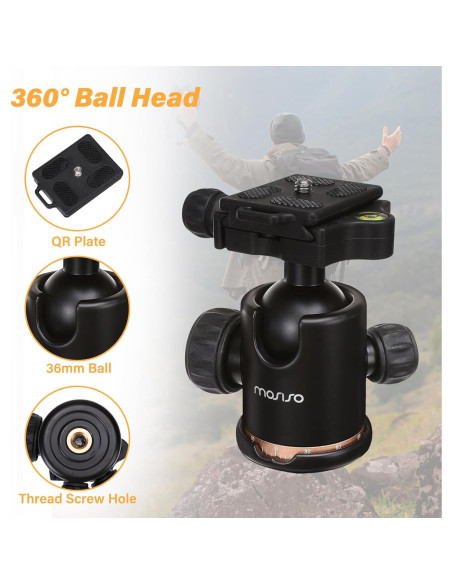 Trípode de Cámara Mosiso 164 cm Aluminio 5 kg Bolsa y Monopie