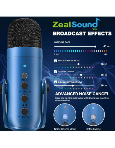 Micrófono Gaming ZealSound K66B con Filtro Pop y Soporte