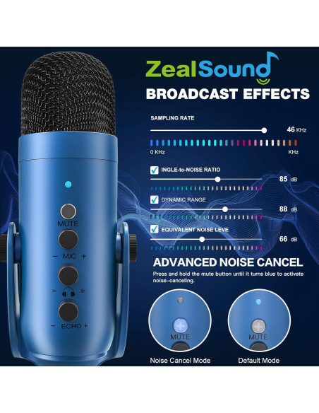 Micrófono Gaming ZealSound K66B con Filtro Pop y Soporte