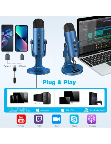 Micrófono USB ZealSound K66B con Filtro Pop y Soporte