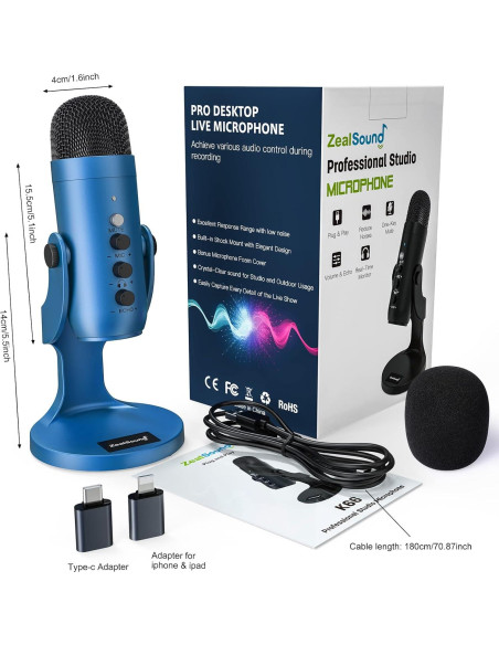 Micrófono Gaming ZealSound K66B con Filtro Pop y Soporte