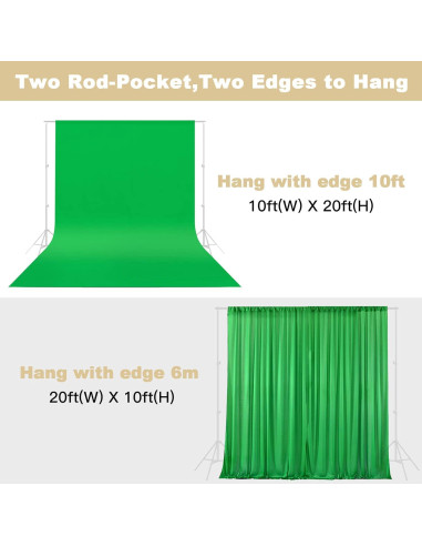 Fondo Verde de Fotografía 10x6m LCUIRC con Bolsillos y Abrazaderas