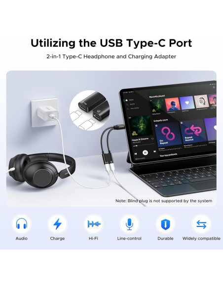 Adaptador USB C UGREEN 1 en 2 Audio y Carga 60W PD