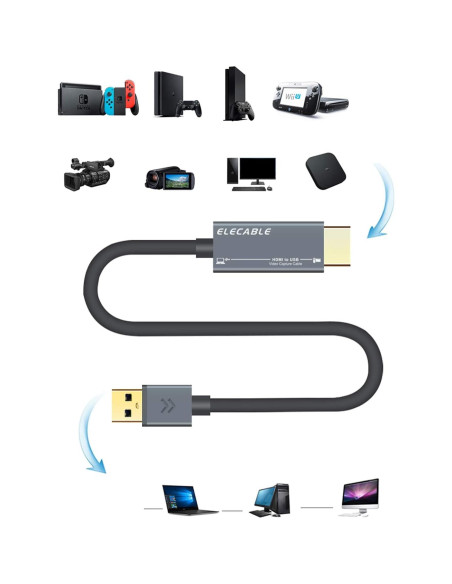 Adaptador Captura Video HDMI a USB C ELECABLE 1.85m 1080P HD