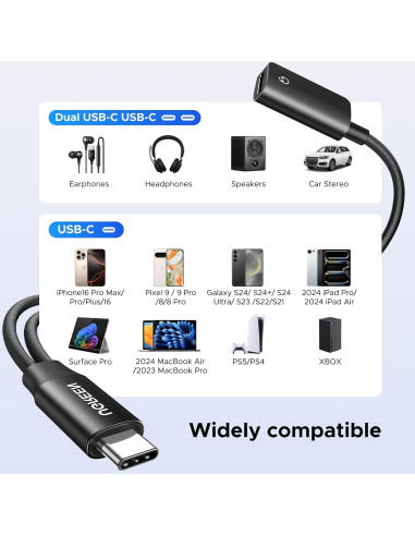 Adaptador USB C UGREEN 1 en 2 Audio y Carga 60W PD