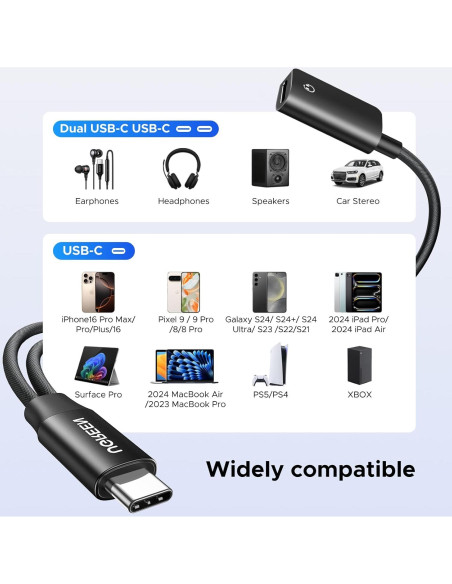 Adaptador USB C UGREEN 1 en 2 Audio y Carga 60W PD