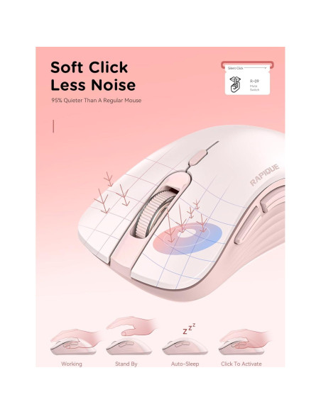 Ratón Inalámbrico Bluetooth RAPIQUE R-09 Rosa Ergonómico