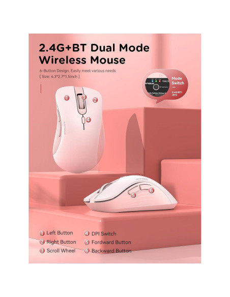 Ratón Inalámbrico Bluetooth RAPIQUE R-09 Rosa Ergonómico