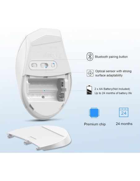 Ratón Inalámbrico Bluetooth TECKNET 4800 DPI Blanco