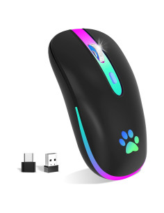 Ratón Inalámbrico Recargable FUWANG LED Negro 2.4G/Bluetooth