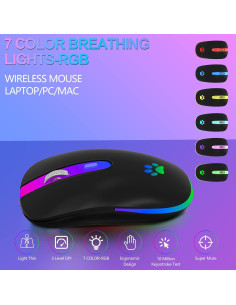 Ratón Inalámbrico Recargable FUWANG LED Negro 2.4G/Bluetooth 2