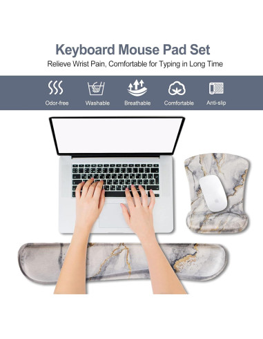 Set Reposamuñecas Ergonomico ArtSo Mármol Gris - Teclado y Ratón