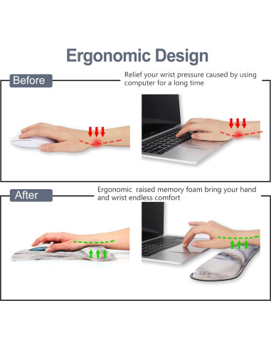 Set Reposamuñecas Ergonomico ArtSo Mármol Gris - Teclado y Ratón