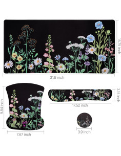 Conjunto Alfombrilla de Teclado y Ratón MOSISO Floral Ergonómica 2
