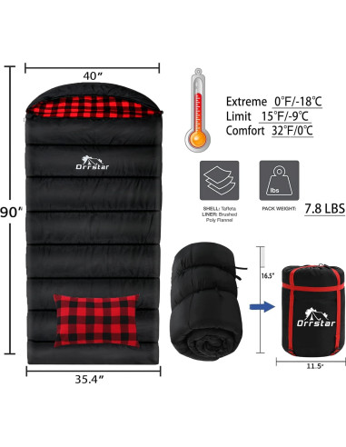 Saco de Dormir Extra Grande Orrstar para Clima Frío - 0C
