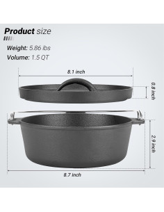 Olla de Hierro Fundido Pre-sazonada Northriver 1.5QT con Tapa 2