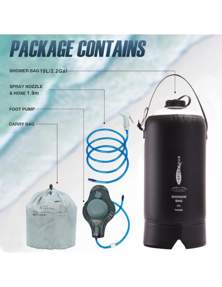 Bolsa de Ducha Camping Portátil AFISHTOUR 20L Solar con Bomba