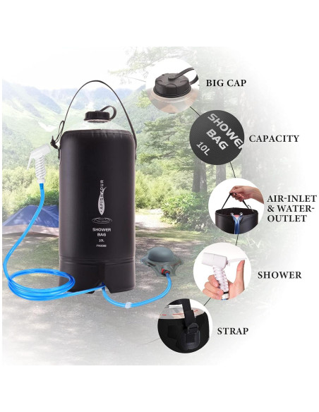 Bolsa de Ducha Camping Portátil AFISHTOUR 20L Solar con Bomba