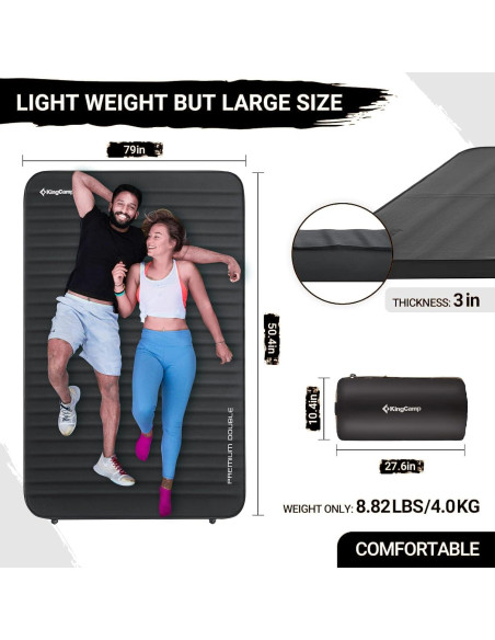 Colchón de Camping Doble Autoinflable KingCamp 3D 200x127 cm