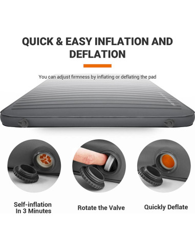 Colchón de Camping Doble Autoinflable KingCamp 3D 200x127 cm