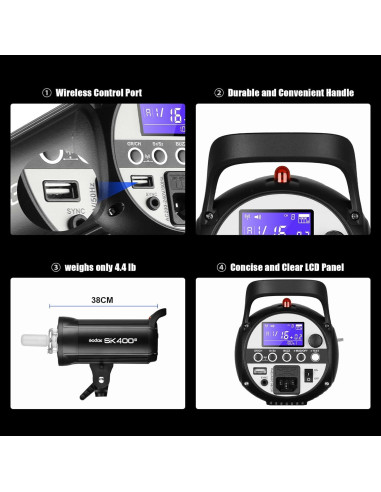 Estroboscopio Godox SK400II 400Ws con Montura Bowens 150W