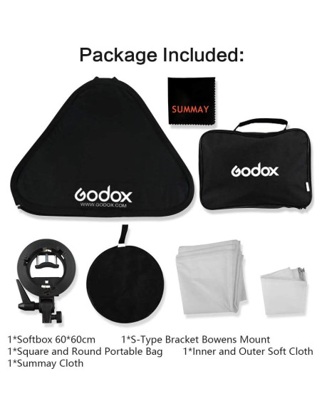 Softbox Plegable GODOX 60x60cm con Rejilla y Soporte S-Type