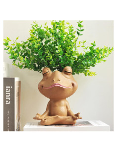 Maceta de Resina Rana de Yoga PlotX con Drenaje 13.2x16.8cm