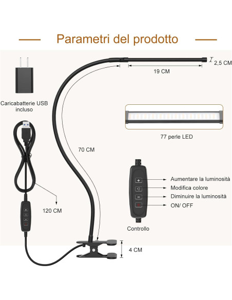 Lámpara de Escritorio LED Mojimdo 70 cm Regulable 3 Colores