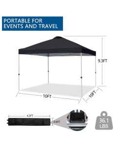 Carpa Plegable VINGLI 10x10 Negra Impermeable Ajustable 2