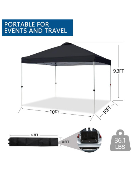 Carpa Plegable VINGLI 10x10 Negra Impermeable Ajustable