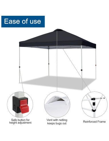 Carpa Plegable VINGLI 10x10 Negra Impermeable Ajustable