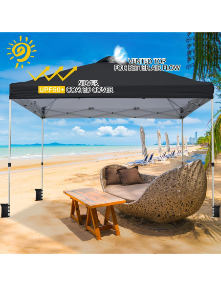 Carpa Plegable VINGLI 10x10 Negra Impermeable Ajustable