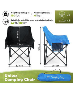 Silla de Camping Plegable HaSteeL 113kg Negro y Azul 2