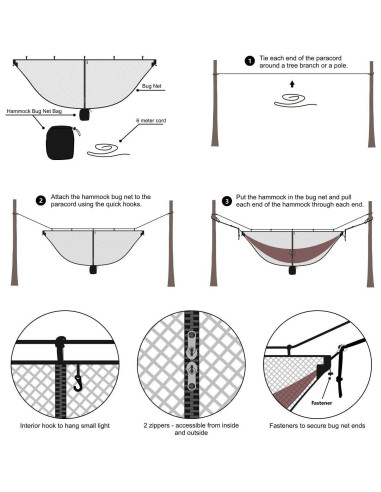 Red de Hamaca TOBWOLF con Cremallera Doble Cara y Cuerda