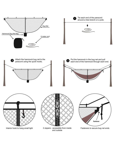 Red de Hamaca TOBWOLF con Cremallera Doble Cara y Cuerda