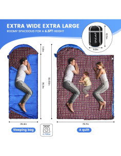 Saco de Dormir CPJCMP XXL 0C Algodón Franela Azul 2