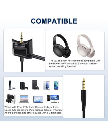 Micrófono Boom QC45 Gneinour con Divisor Y 3.5mm para Juegos