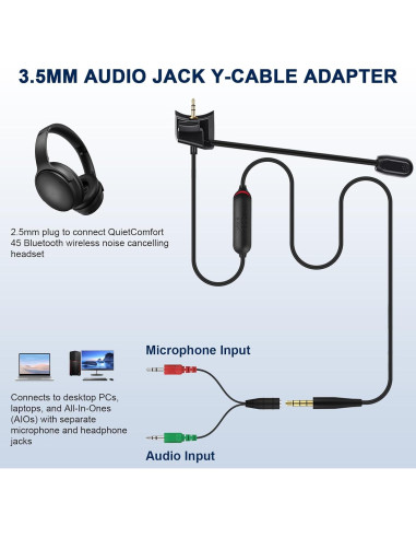 Micrófono Boom QC45 Gneinour con Divisor Y 3.5mm para Juegos