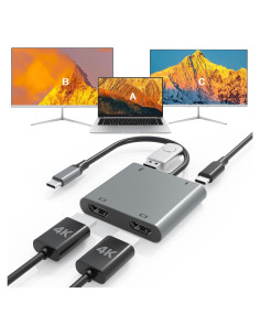 Adaptador USB-C a Doble HDTV Fophmo 4K 100W para 2 Monitores