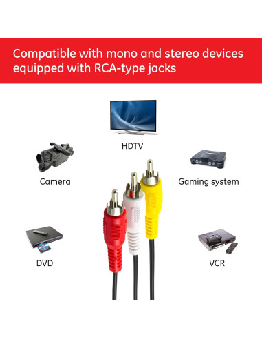 Cable de audio/video GE 1.8m RCA macho a macho baja pérdida