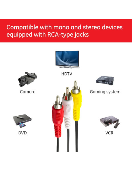 Cable de audio/video GE 1.8m RCA macho a macho baja pérdida