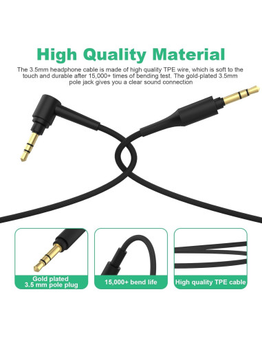 Cable de Auriculares de Reemplazo Lusgawer 150cm Negro