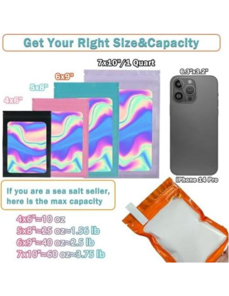 150 Bolsas Mylar Holográficas 6x9 GcFoir Reutilizables A Prueba de Olores