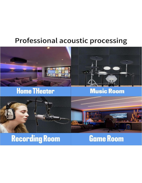 Paquete de 2 Paneles Acústicos de Espuma de Huevo 121.9x61x5cm Negro