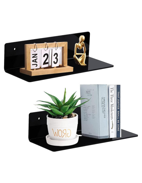 Estante Flotante de Acrílico Luium 22.86x9x6 cm Negro - Juego de 2