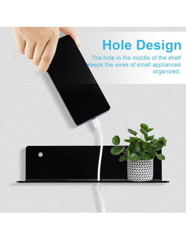Estante Flotante de Acrílico Luium 22.86x9x6 cm Negro - Juego de 2